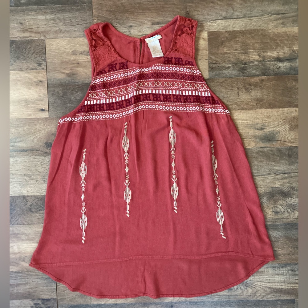 Love On Tap terracotta wide strap blouse with embroidery Size M